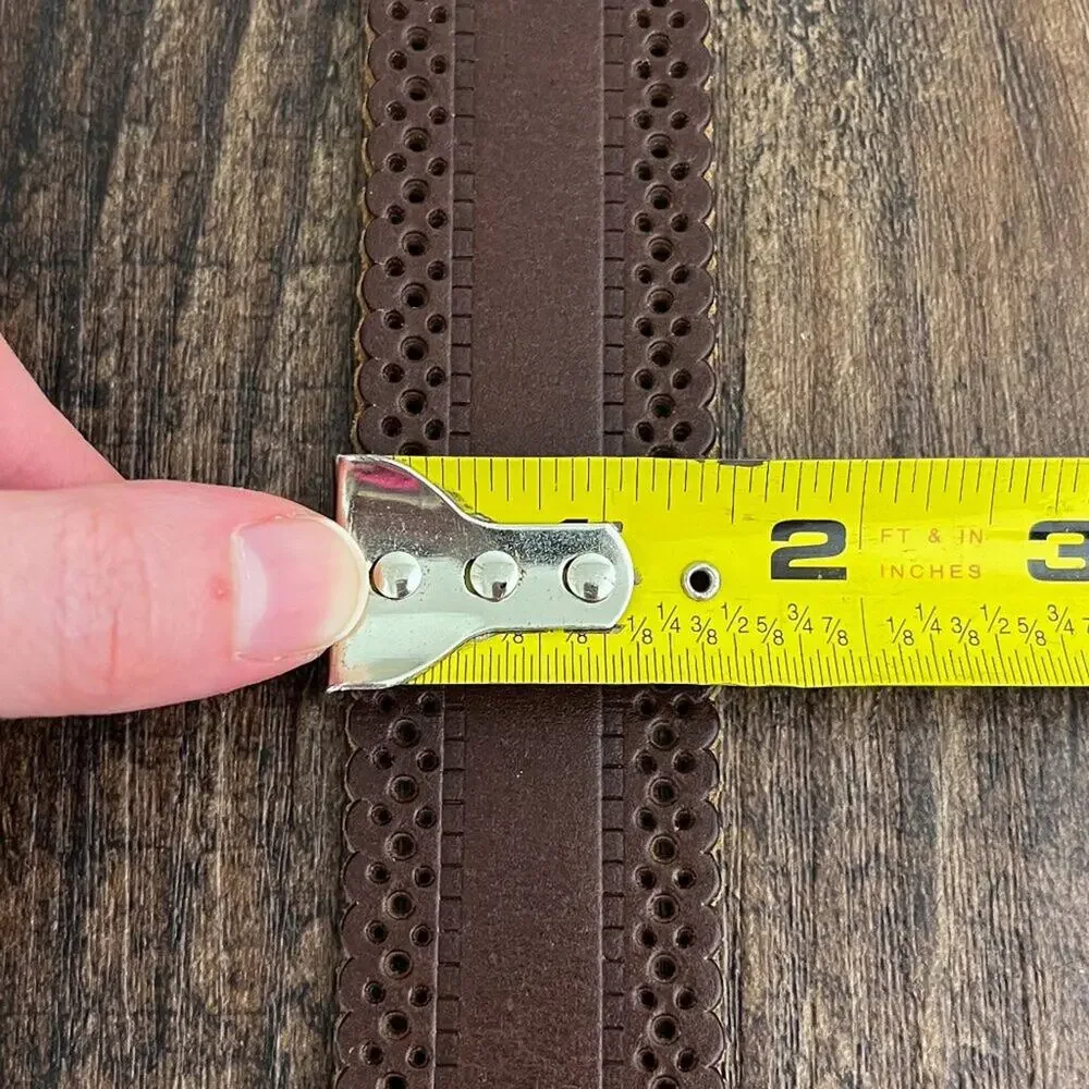 Laser Cut Belt Scallop Edge Solid Brass Buckle Bonded Leather Size Medium Brown